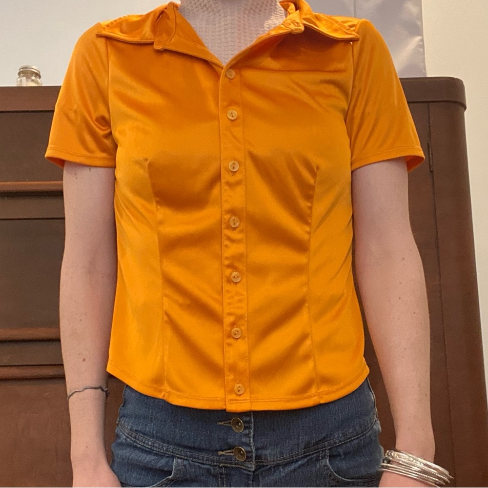 URBAN OUTFITTERS satin orange button-up top!